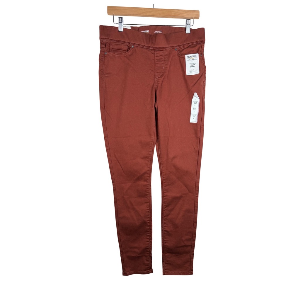 New Levi Strauss Signature Totally Shaping Pull On Skinny Pants‎ size 6 Long Red